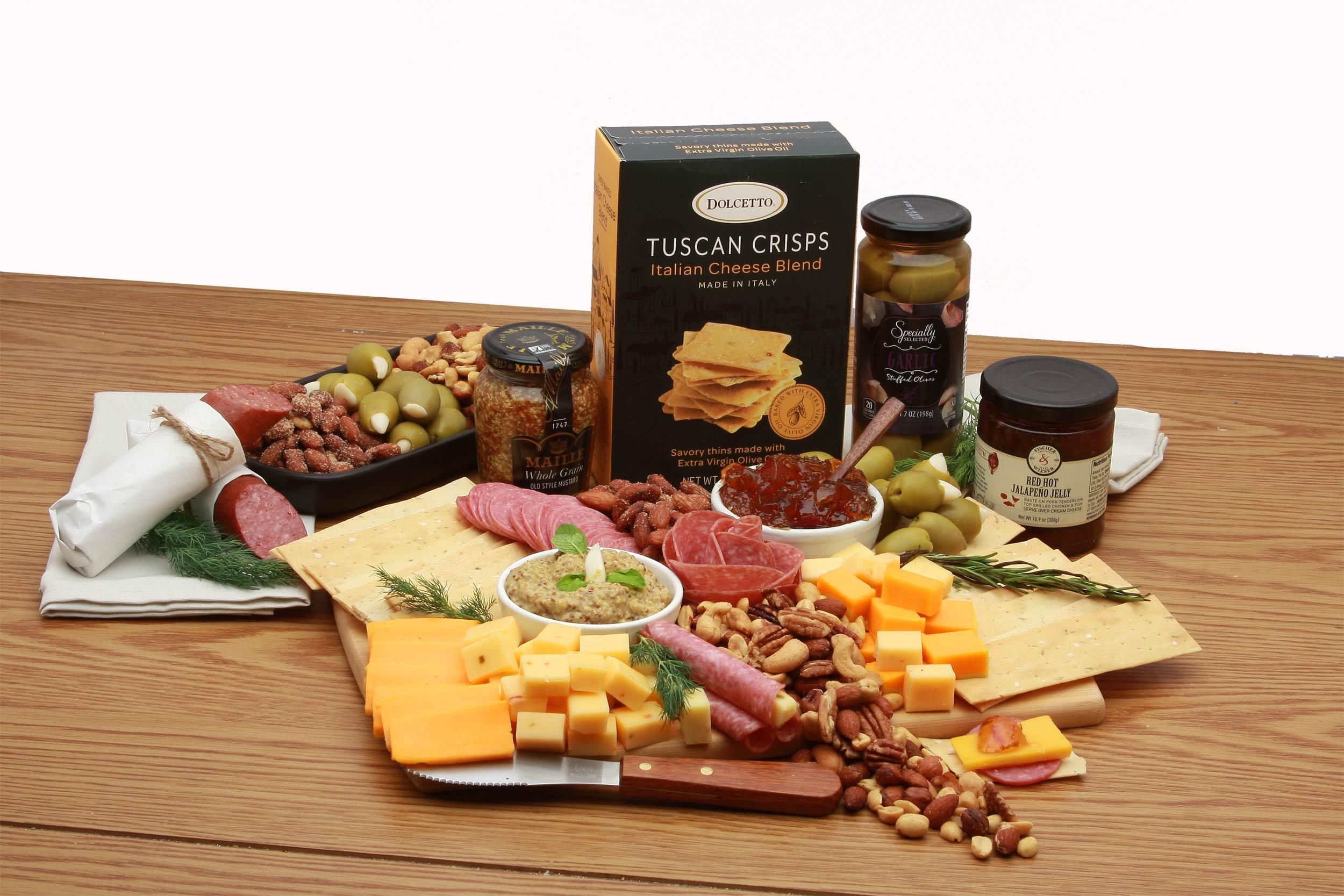 meat and cheese board, meat and cheese gift, sausage and cheese gift